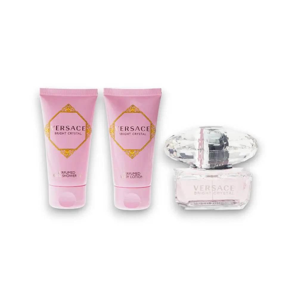 Versace Bright Crystal Duftset mit Eau de Toilette, Duschgel und Bodylotion, rosa Design