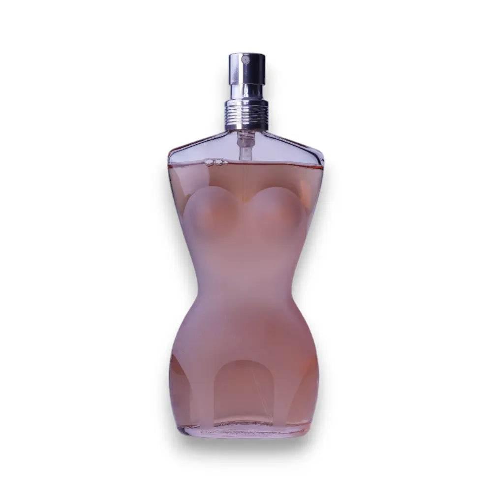 Parfumflakon in Körperform, rosafarbenes Eau de Toilette, elegantes Design, Luxusduft