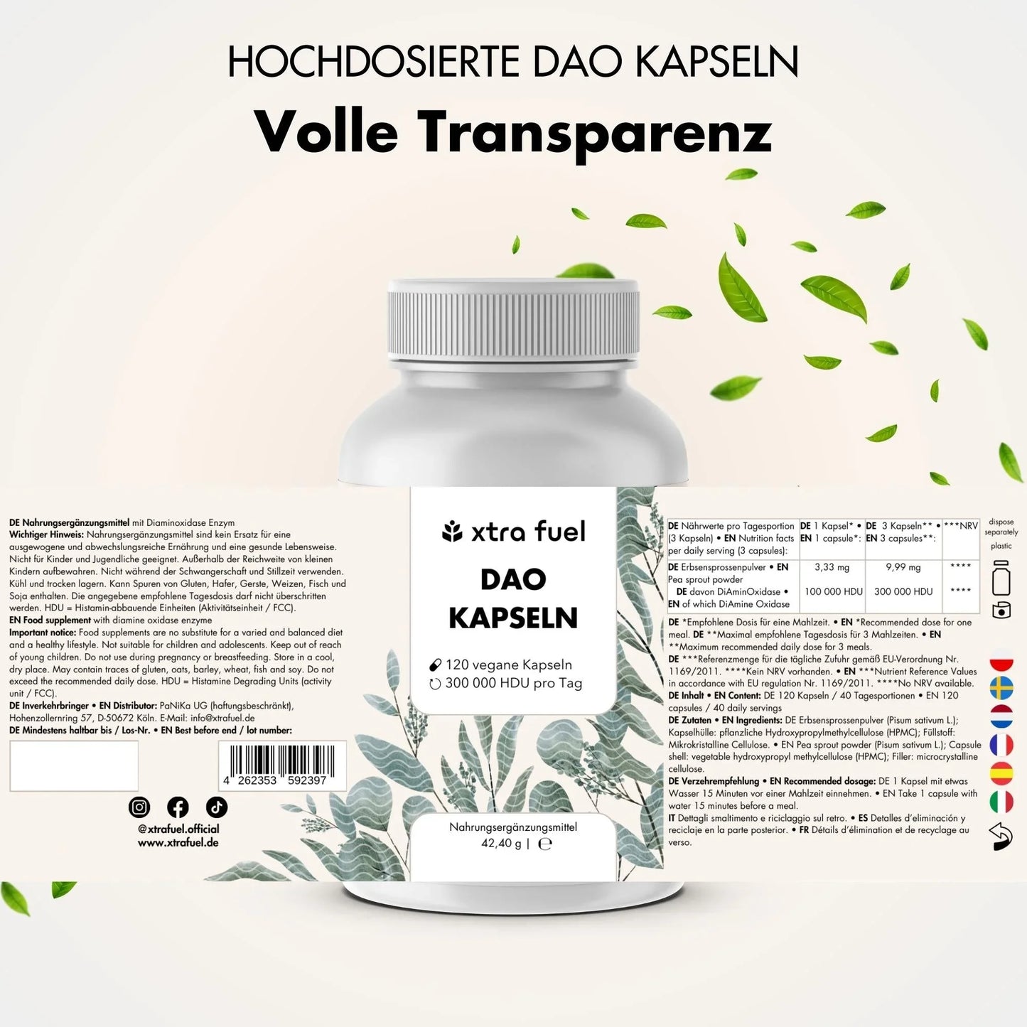 DAO Enzym Kapseln - Vegane Diaminoxidase aus Erbsensprossen - 300.000 HDU - BLACK ELIXIR - Maison de Parfum