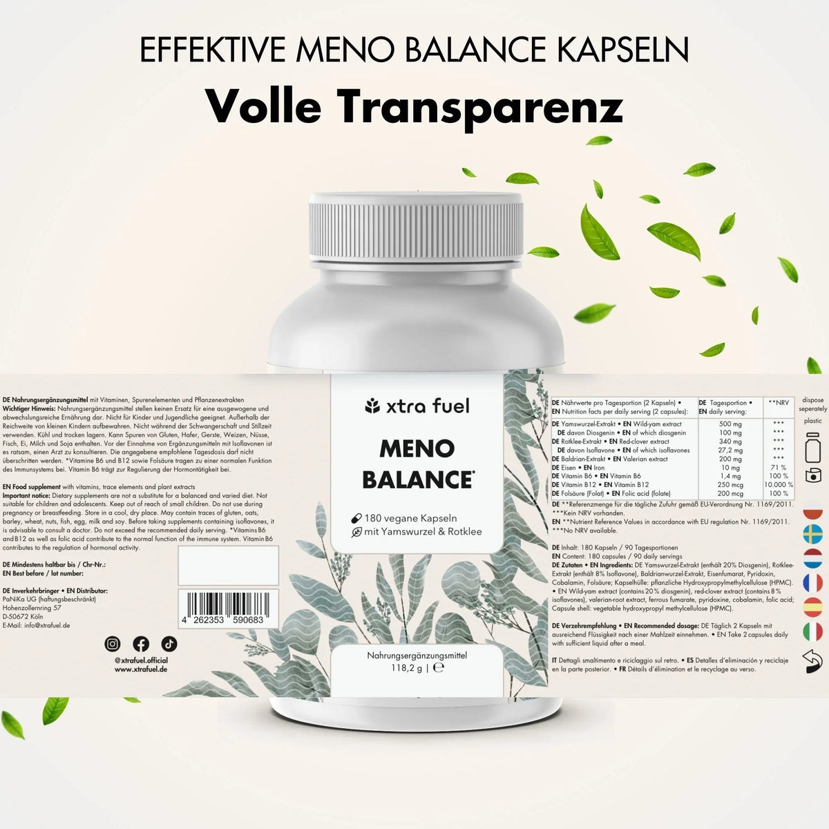 Wechseljahre Kapseln - Meno Balance - Natürliche Formel mit Yams, Rotklee, Baldrian & Eisen - BLACK ELIXIR - Maison de Parfum