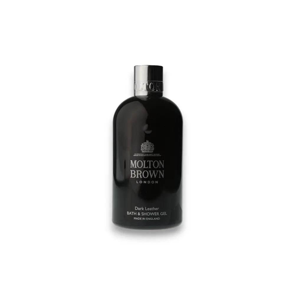 Molton Brown Dark Leather Duschgel in schwarzer Flasche, luxuriöse Körperpflege