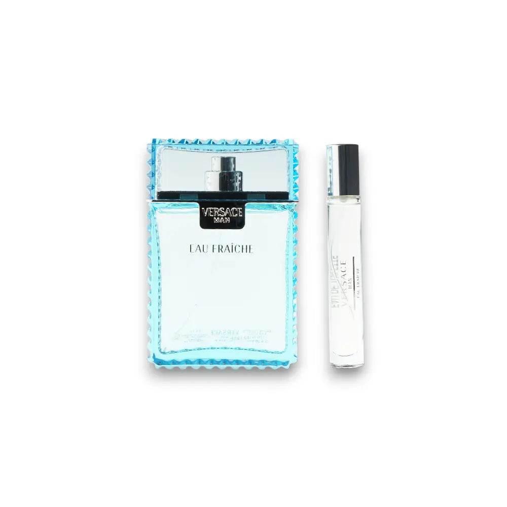 Versace Eau Fraiche Duftset mit Eau de Toilette und Parfüm Mini Spray, transparentes Flakon