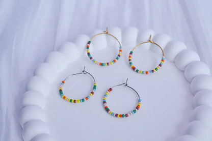 Creolen mit Perlen - Regenbogen Boho