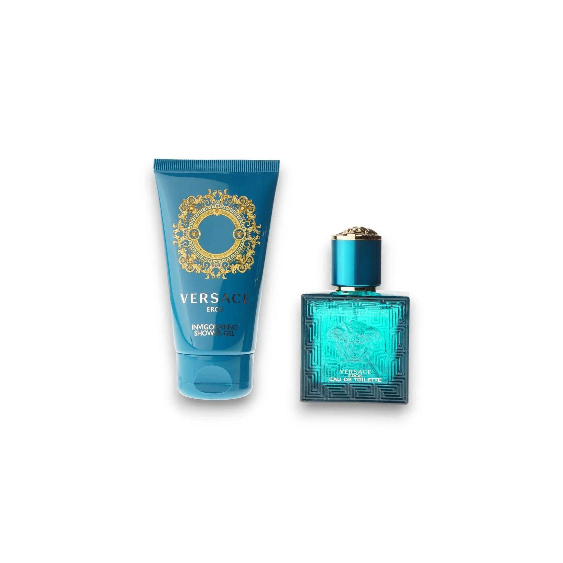 Versace Eros Man Duftset mit Shower Gel und Eau de Toilette in türkis-blauen Verpackungen