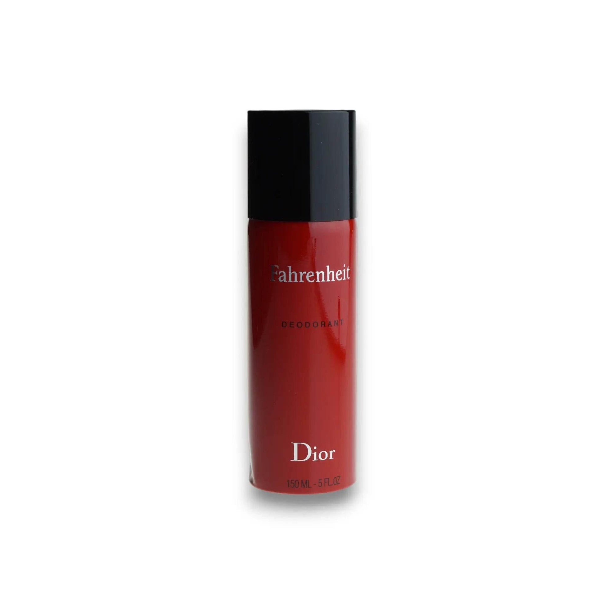 Rotes Fahrenheit Deo Spray von Dior, 150 ml, mit schwarzem Deckel vor weißem Hintergrund.