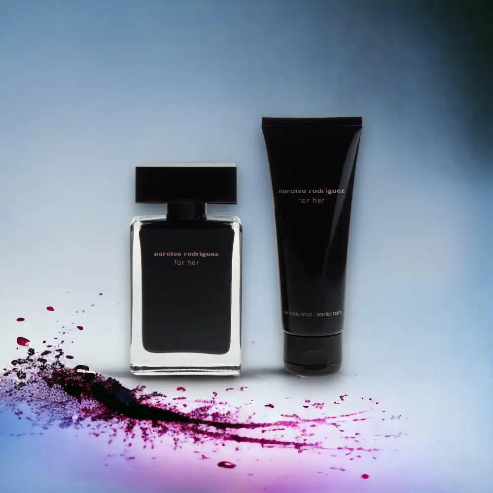Narciso Rodriguez For Her Duftset mit Eau de Toilette und Bodylotion, schwarzes Design
