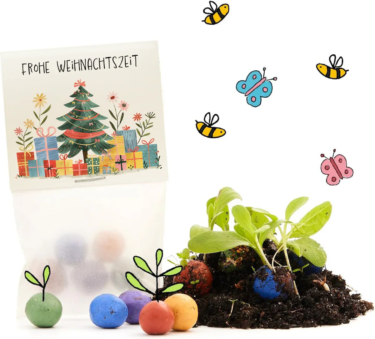 10x5 Blumenmurmeln im Tütchen "Frohe Weihnachtszeit"