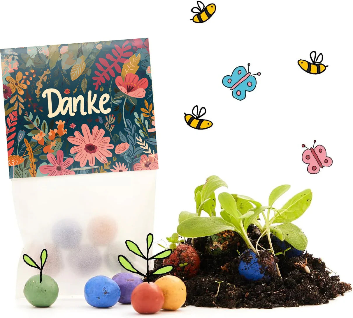 10x5 Blumenmurmeln im Tütchen – Danke