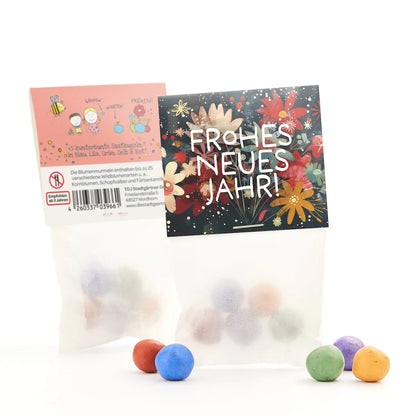 10x5 Blumenmurmeln im Tütchen "Frohes Neues Jahr"