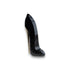 Schwarzer Parfumflakon in High Heel Form mit Glanzeffekt auf weißem Hintergrund