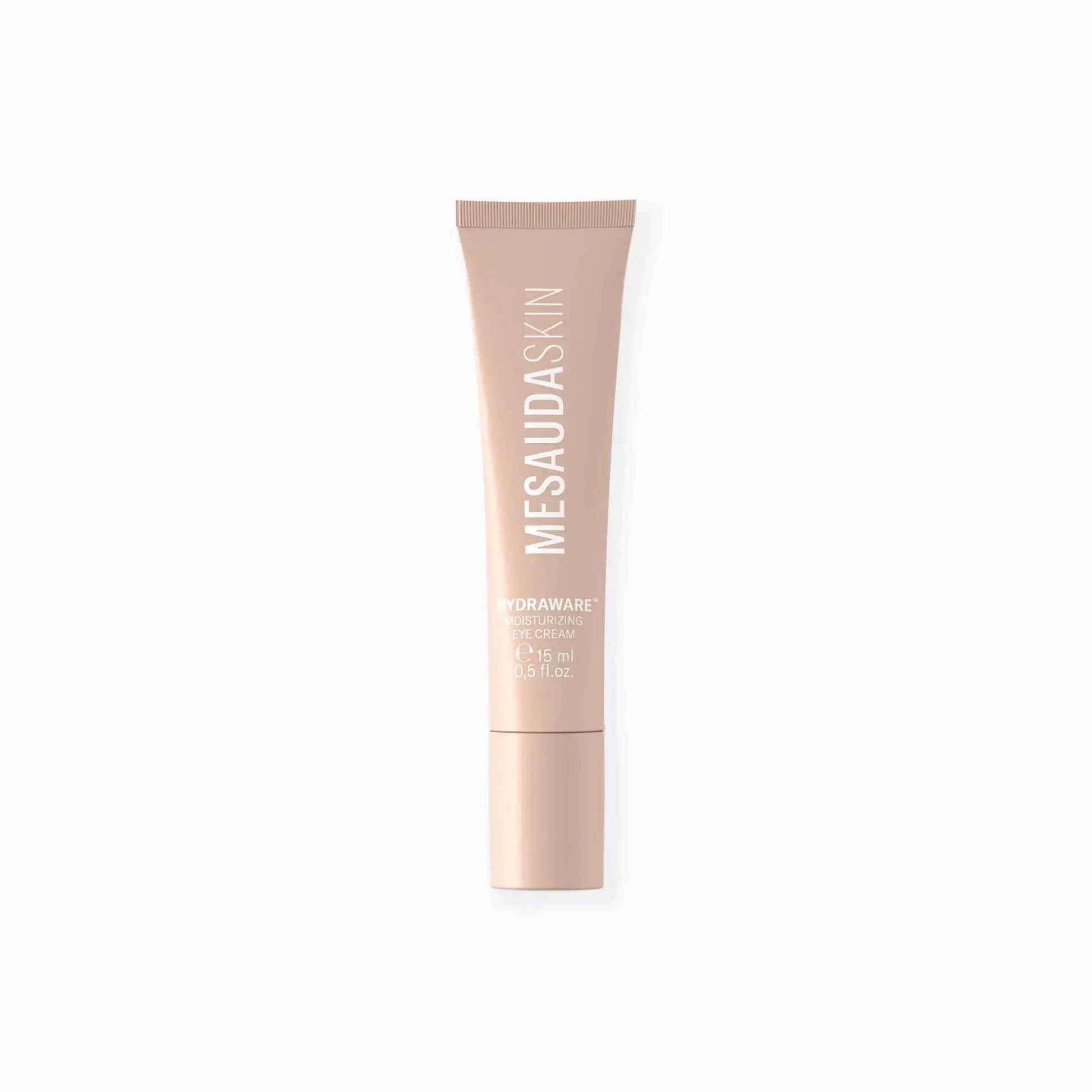 Beige Tube HydraWare Moisturizing Eye Cream 15ml für Augenpflege auf weißem Hintergrund