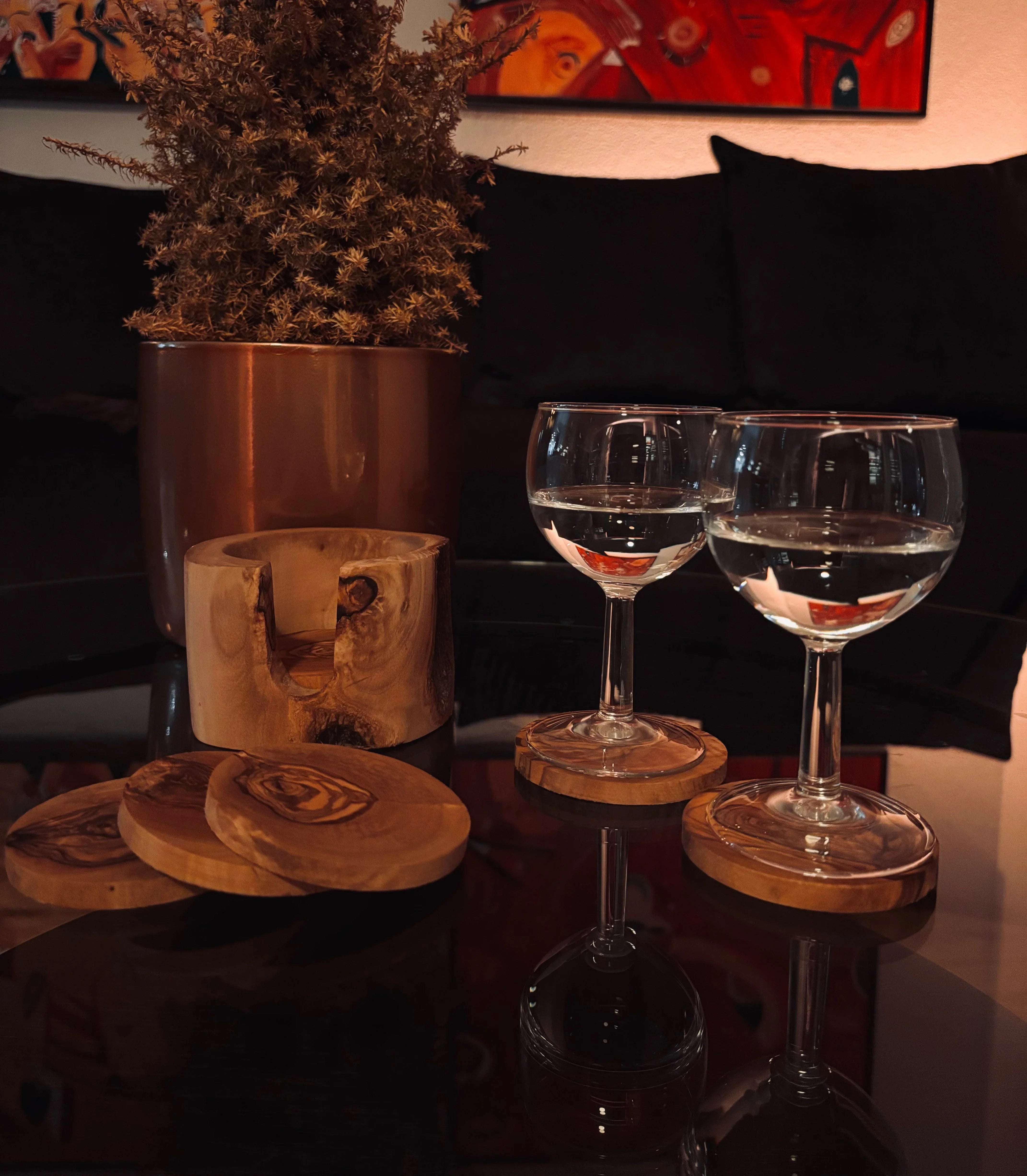 Untersetzer - 6 Stück im Stamm - aus Olivenholz