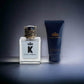 Dolce & Gabbana Herren Parfum K und After Shave Balsam Set vor grauem Hintergrund