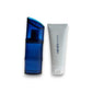 Kenzo Homme Duftset mit blauem Eau de Toilette Flakon und weißer Tube auf weißem Hintergrund