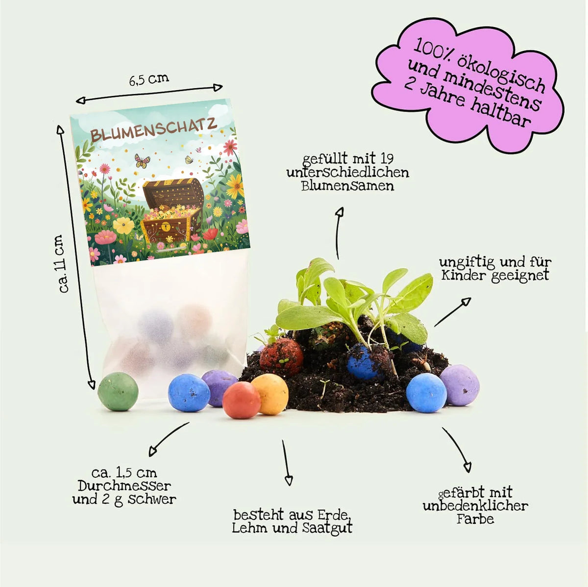 10x5 Blumenmurmeln im Tütchen – Blumenschatz