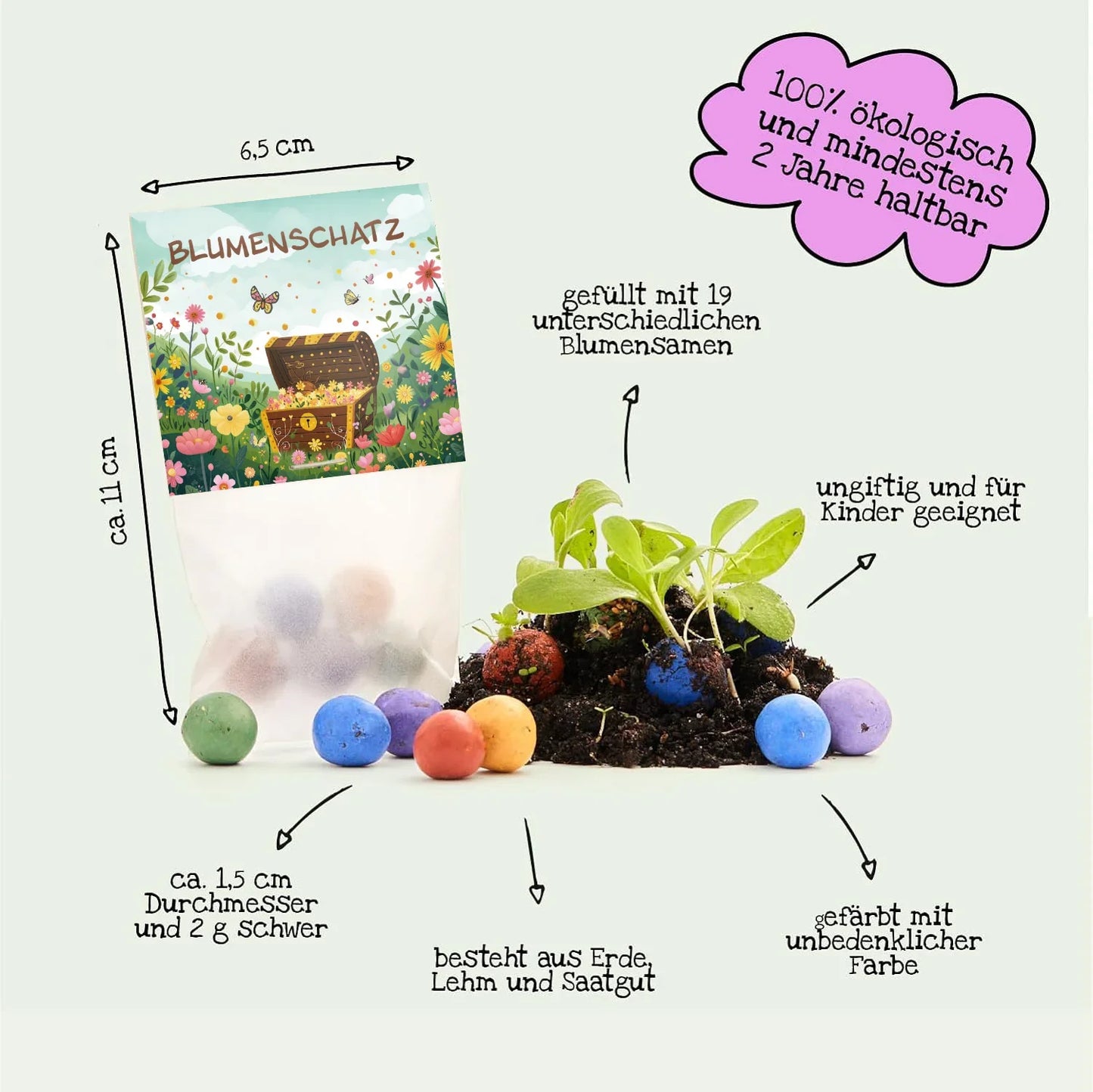 10x5 Blumenmurmeln im Tütchen – Blumenschatz