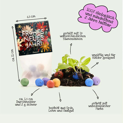10x5 Blumenmurmeln im Tütchen "Frohes Neues Jahr"