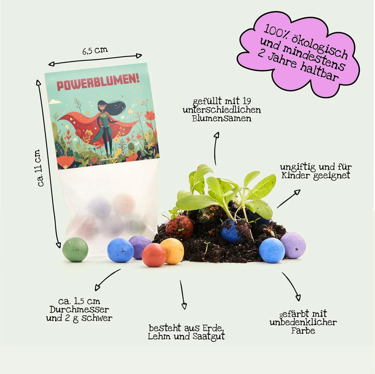 10x5 Blumenmurmeln im Tütchen – Powerblumen