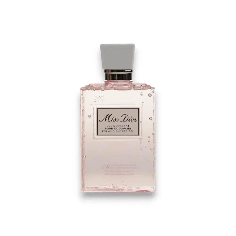 Miss Dior Duschgel in rechteckiger, transparenter Flasche mit rosa Gel und grauem Verschluss