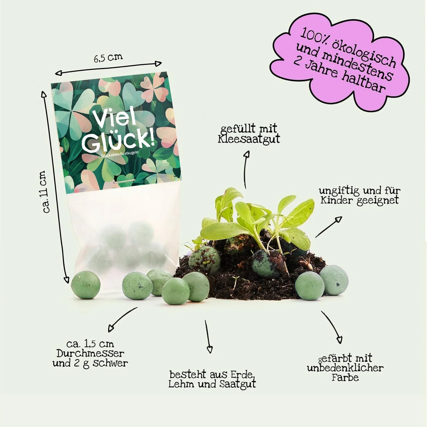 10x5 Blumenmurmeln im Tütchen "Viel Glück"