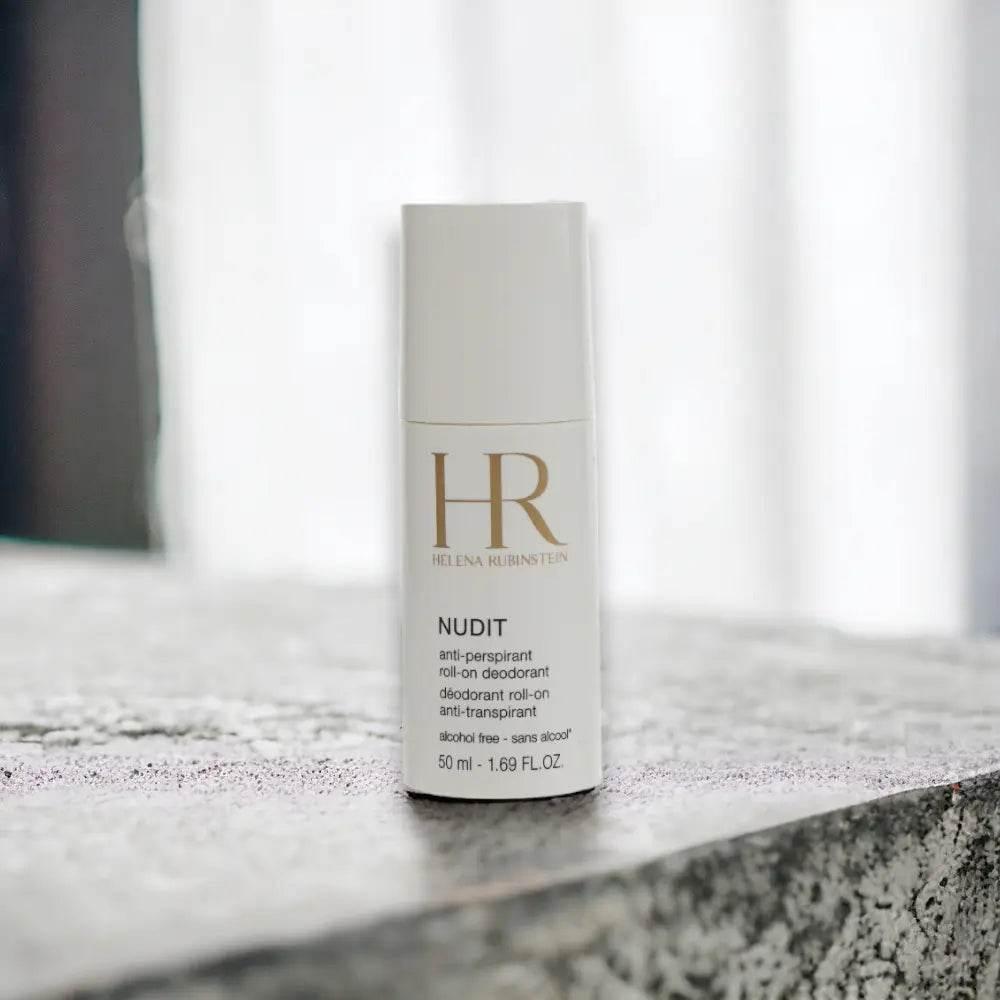 Weißer Roll-On-Deodorant Helena Rubinstein Nudit, 50 ml, auf Steinoberfläche, Nahaufnahme