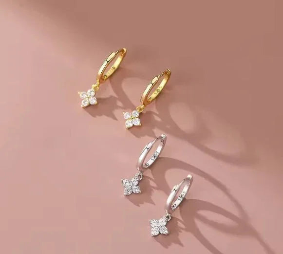 Ohrringe aus 925er Sterling-Silber, vierblättrige Blume