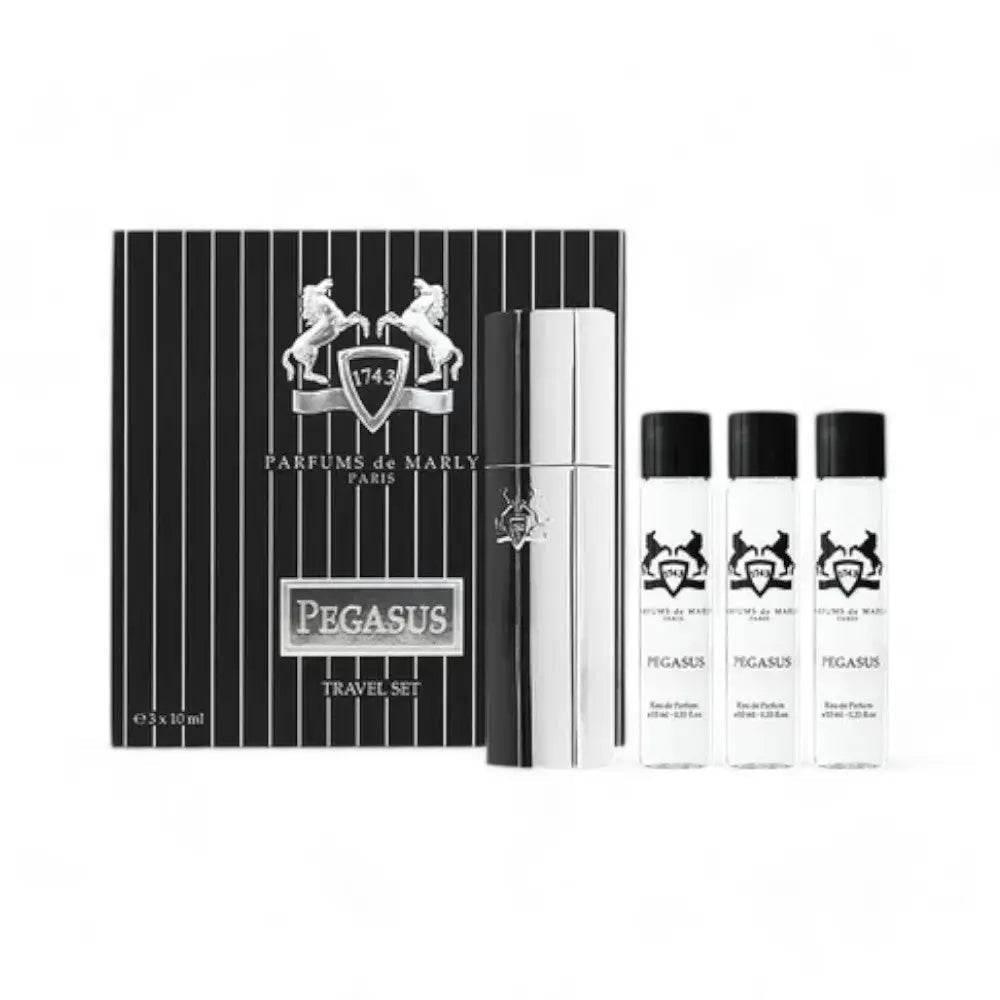 Pegasus Travel Set Eau de Parfum, edles Parfümset mit drei Flakons und silbernem Sprüher