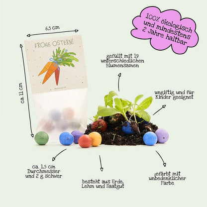 10x5 Blumenmurmeln im Tütchen "Möhren"