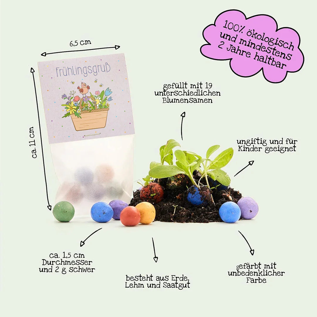 10x5 Blumenmurmeln im Tütchen "Frühlingsgruß"