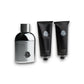Herrenduftset mit silbernem Parfümflakon, Duschgel und Shampoo, luxuriöses Design