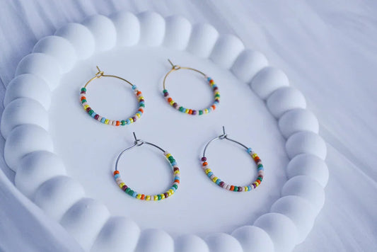 Creolen mit Perlen - Regenbogen Boho