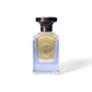 Luxuriöses Eau de Parfum in elegantem Glasflakon mit goldfarbenem Etikett auf weißem Hintergrund