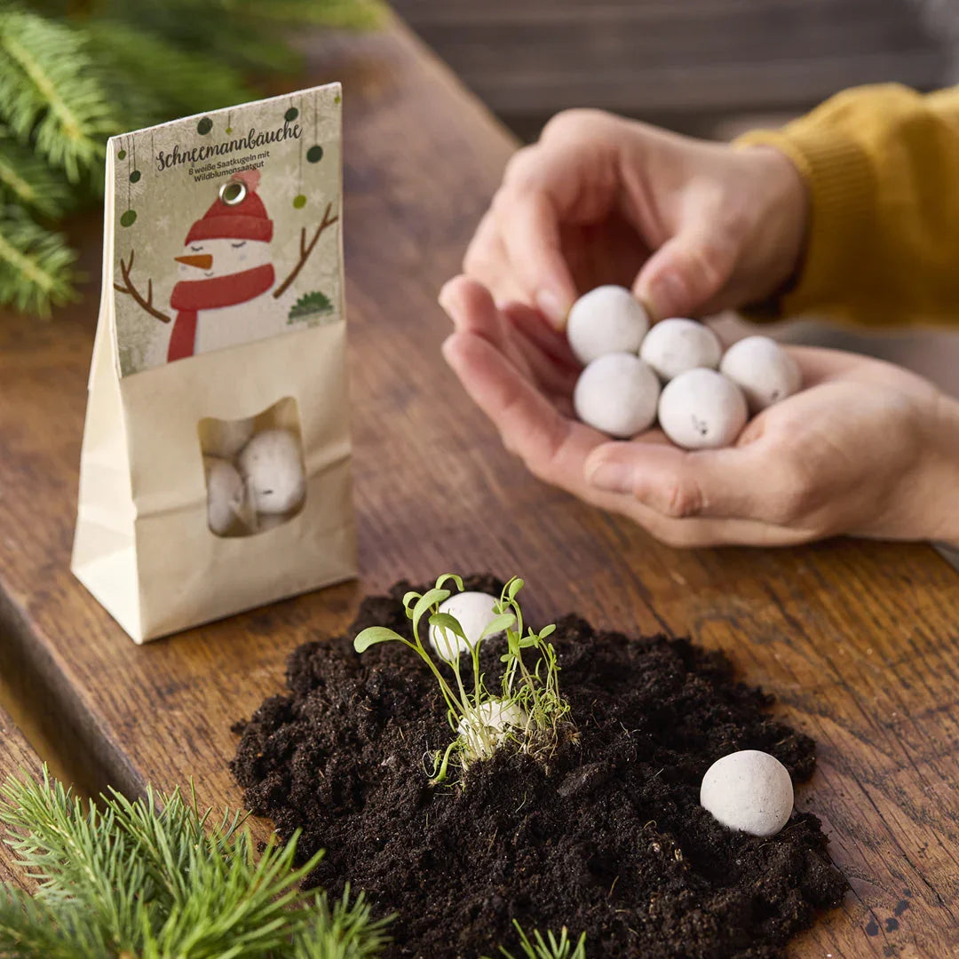 Schneemannbäuche – Weiße Blumenmurmeln