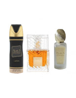 Set Lattafa KHAMRAH - Eau de Parfum 100 ml, Deodorant Spray 200 ml, Hair Mist 50 ml