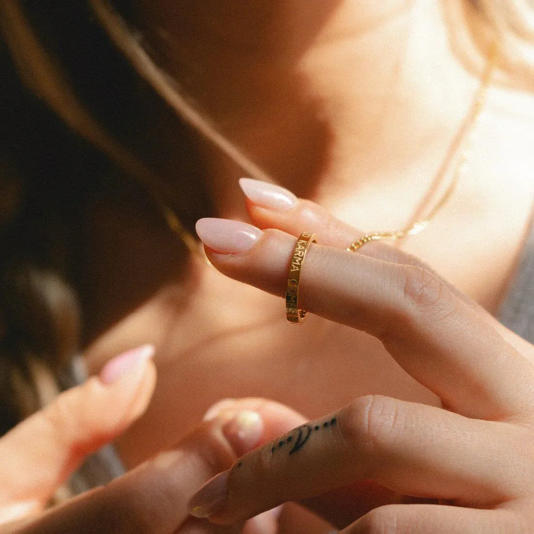 Kette mit Ring | vergoldet | Good Karma comes back