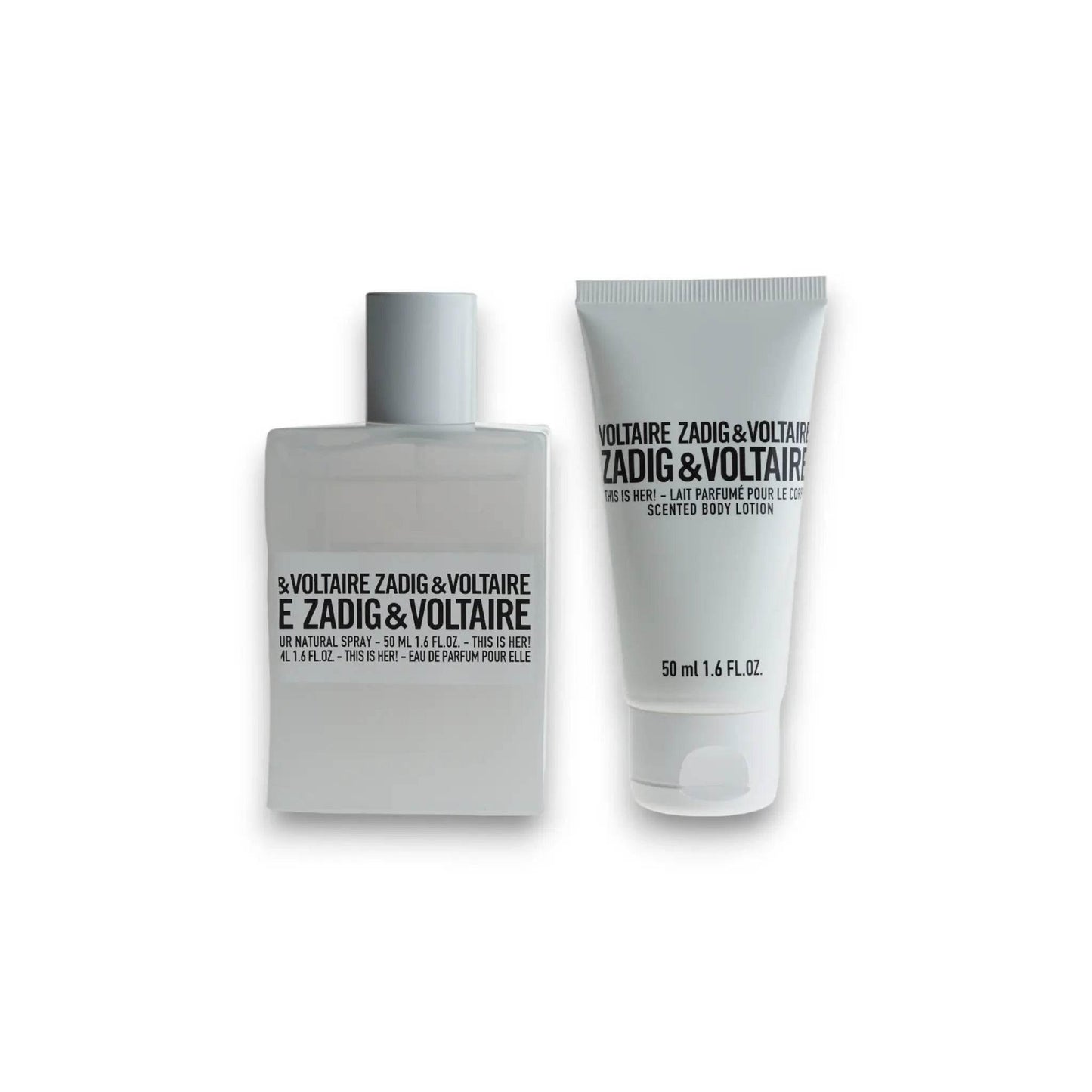 This is Her Duftset mit 50 ml Eau de Parfum und Bodylotion, minimalistische weiße Verpackung