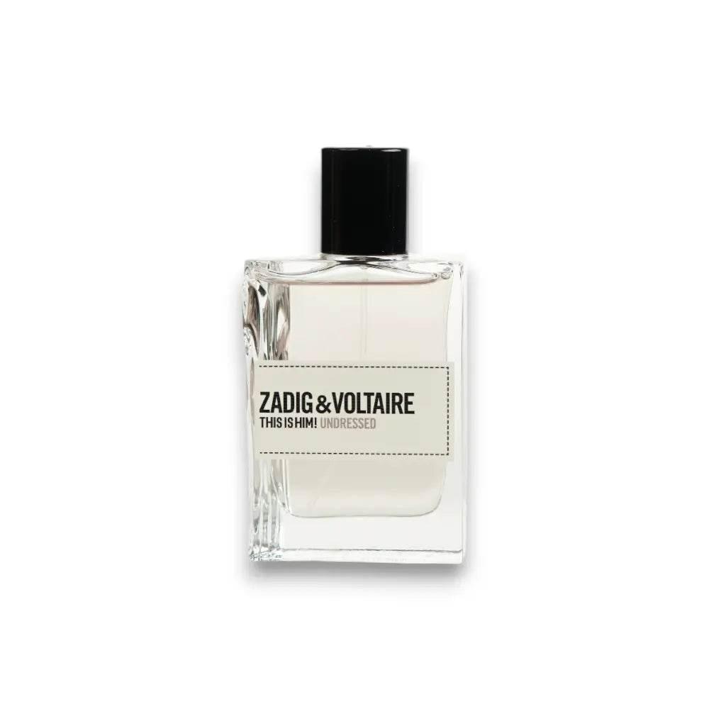 Zadig & Voltaire This is Him! Undressed Eau de Toilette Flakon, transparent, auf weißem Hintergrund