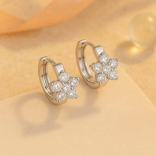 Ohrringe aus 925er Sterling-Silber, Creole mit kleiner Zirkonia-Blume