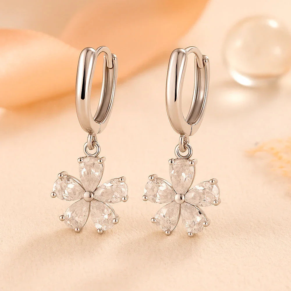 Schmuck Set aus 925er Sterling Silber, Kristall-Blume