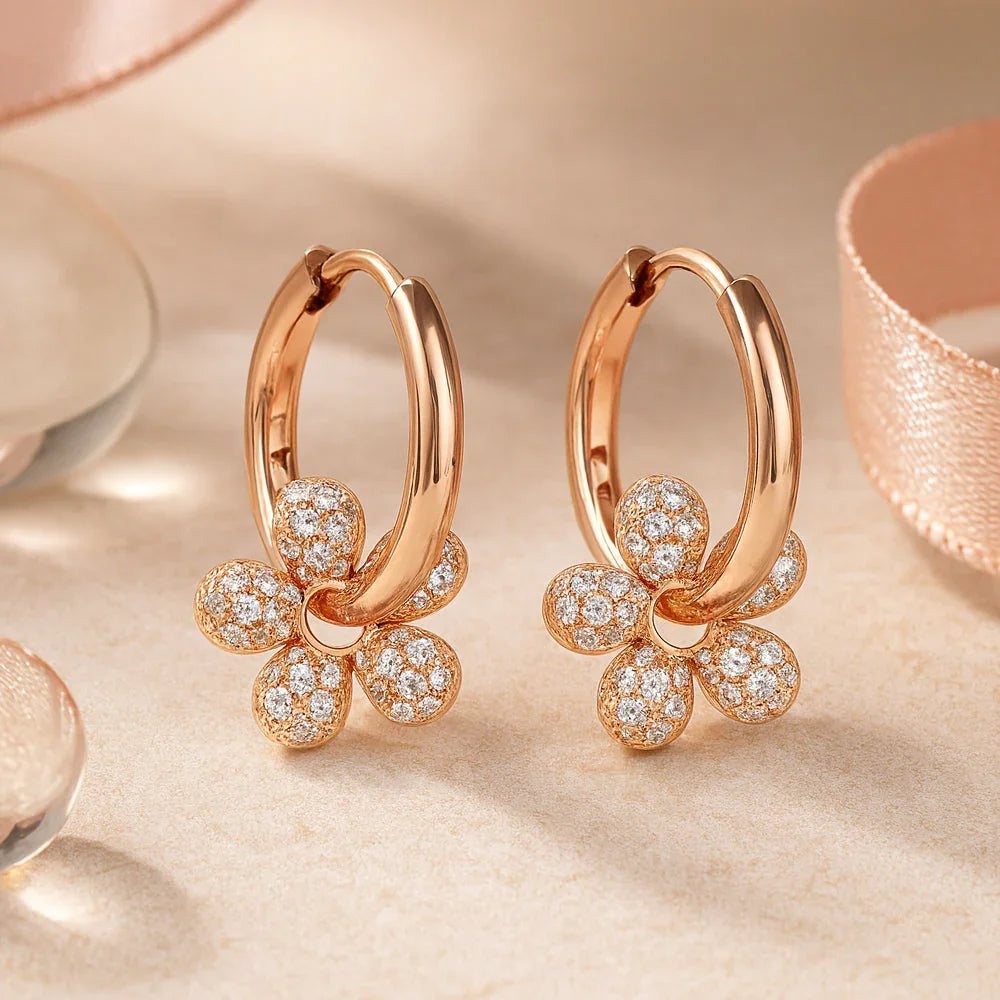 Ohrringe aus 925er Sterling-Silber, hängendes Blümchen mit Zirkonia