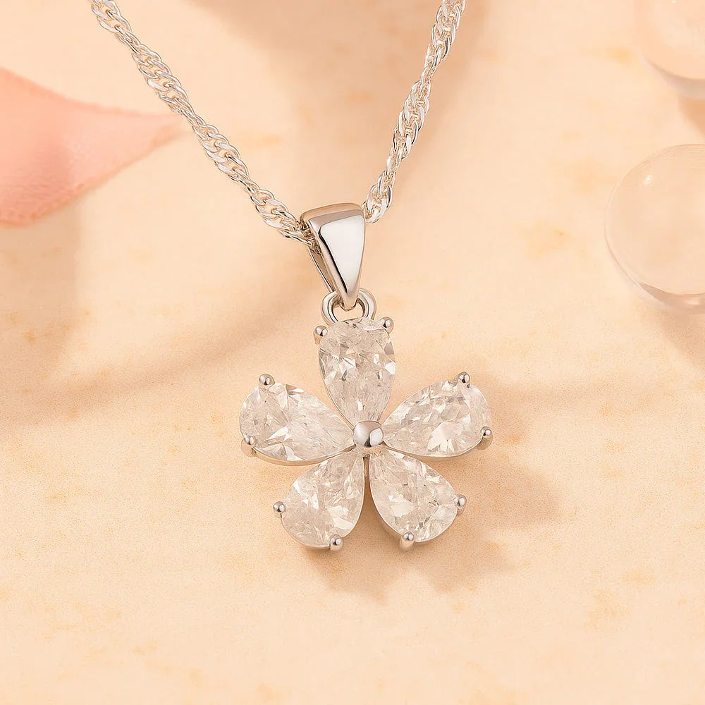 Schmuck Set aus 925er Sterling Silber, Kristall-Blume