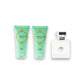 Versace Versense Duftset mit Eau de Toilette, Body Lotion und Duschgel auf weißem Hintergrund