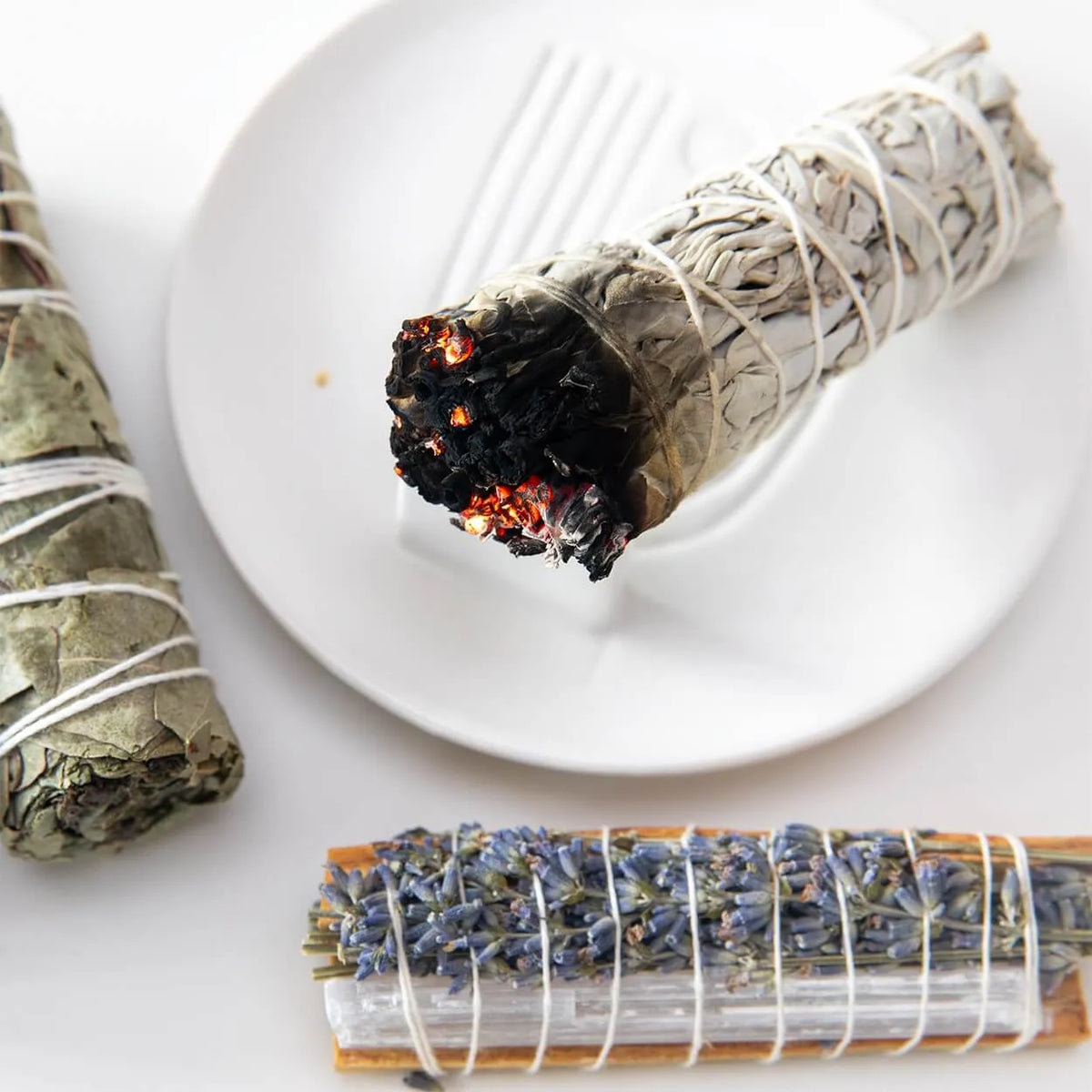 Weißer Salbei räuchern | Räucherbündel Starter Set | mit Räucherschale