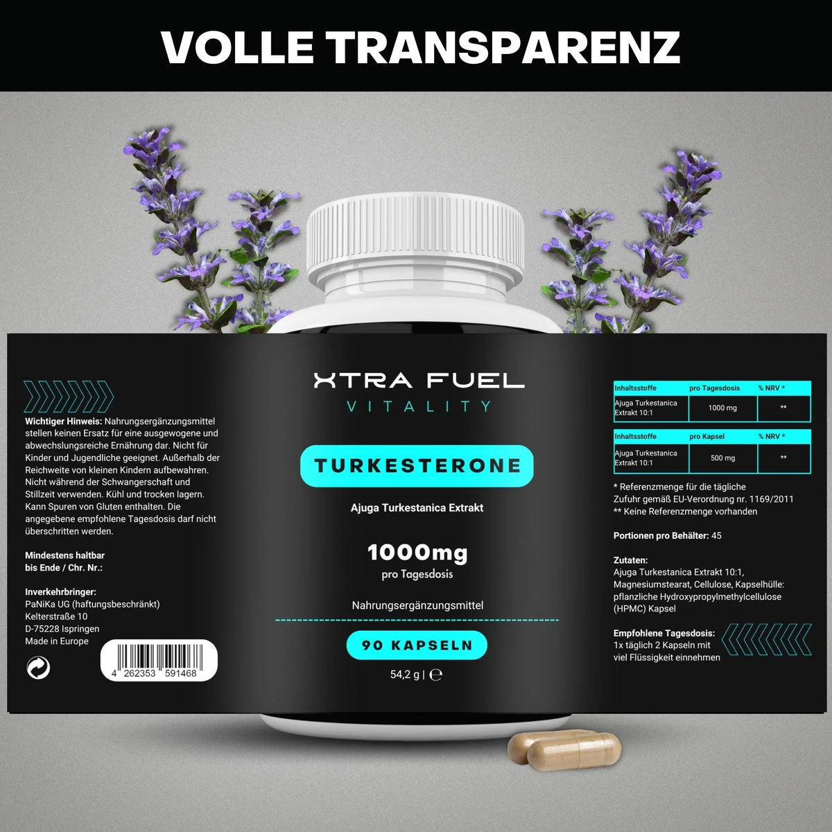 Turkesterone Kapseln - 1000mg Ajuga Turkestanica - Beliebt im Bodybuilding - BLACK ELIXIR - Maison de Parfum