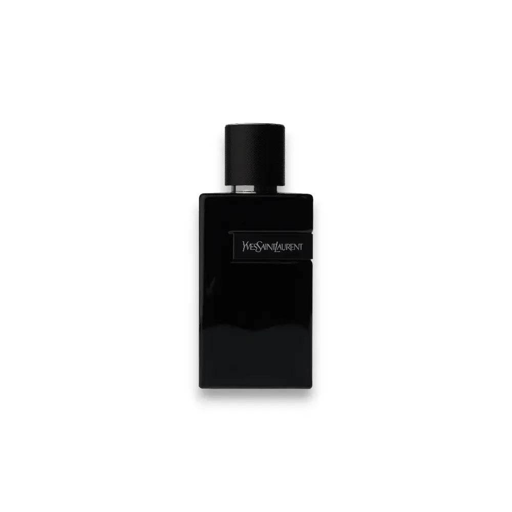 Schwarzer, rechteckiger Parfumflakon mit Yves Saint Laurent Logo, luxuriöses Design