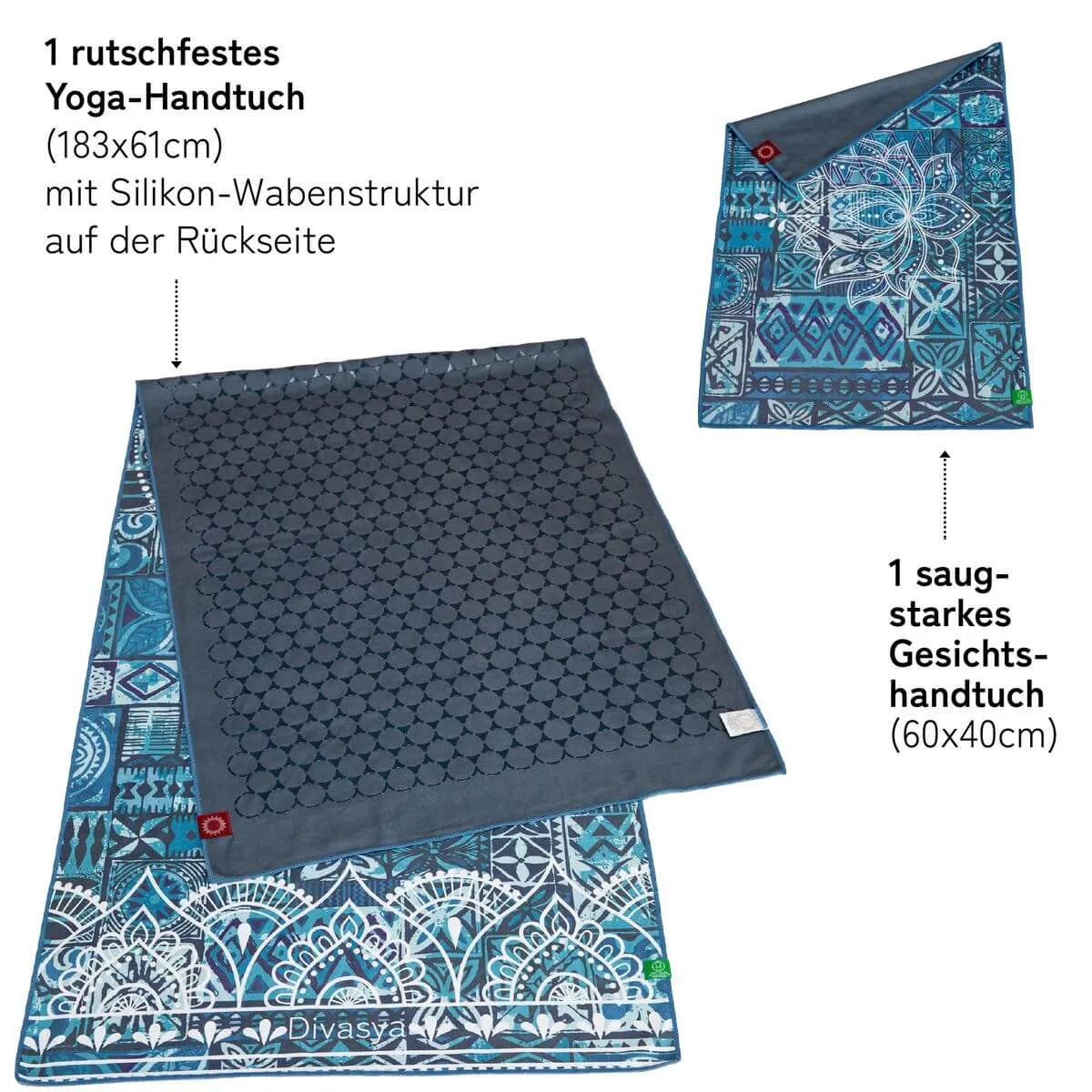 Yoga Handtuch rutschfest aus recycelter Mikrofaser & Silikon-Struktur auf der Unterseite