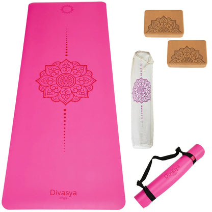 Yoga Set STARTER: Eco-PU Yogamatte mit 2x Yogablock, Tragegurt, Schutzhülle
