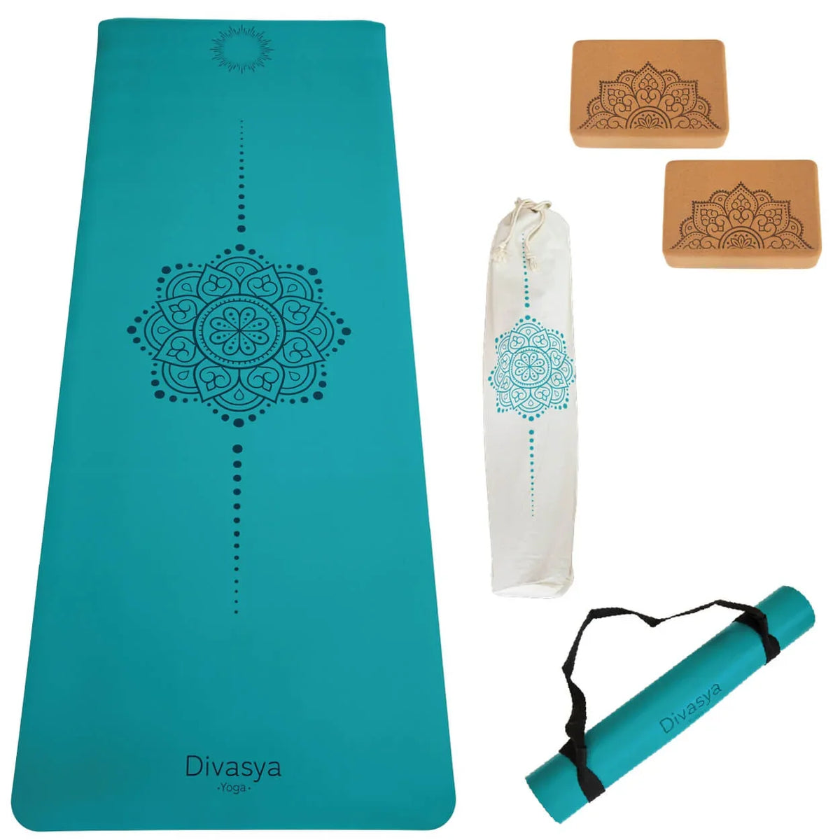Yoga Set STARTER: Eco-PU Yogamatte mit 2x Yogablock, Tragegurt, Schutzhülle