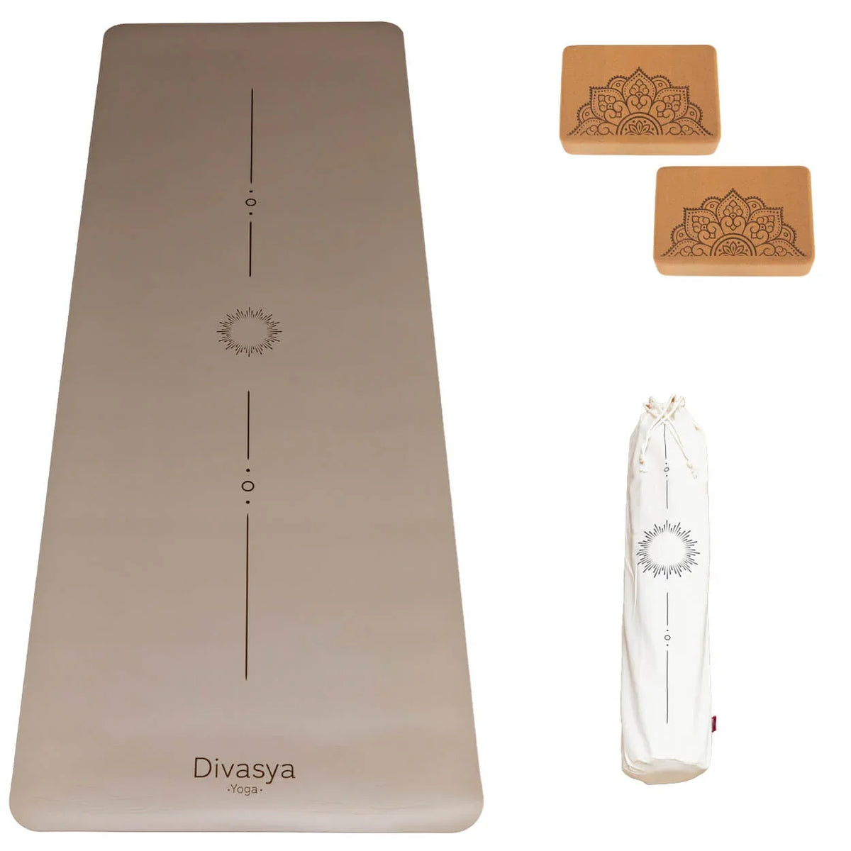Yoga Set STARTER: Eco-PU Yogamatte mit 2x Yogablock, Tragegurt, Schutzhülle