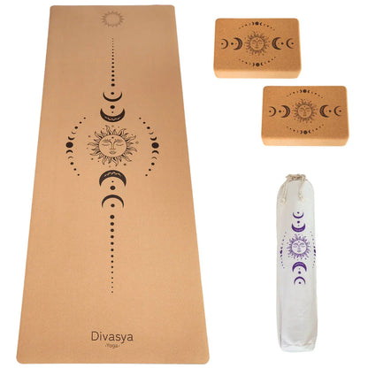 Yoga Set STARTER: Kork Yogamatte mit 2x Yogablock, Tragegurt, Schutzhülle